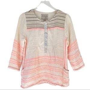 Ace & Jig Neon Embroidered Button Front Tunic Top Size M